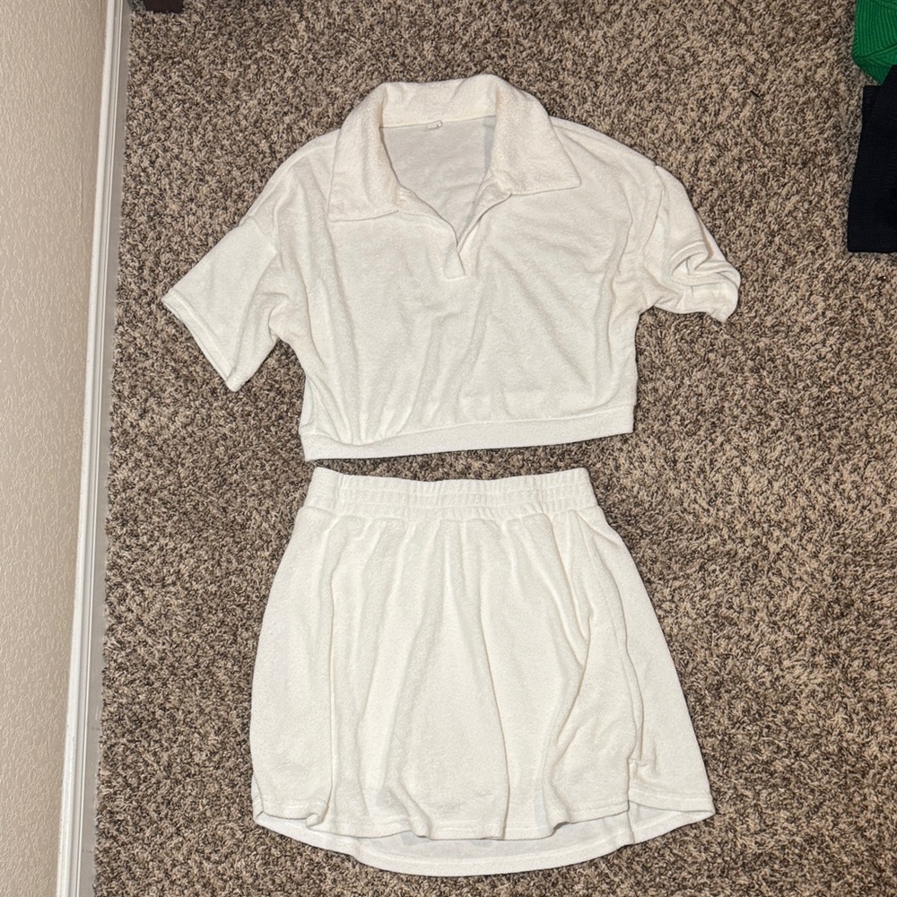 Women's White Terry Cloth Lounge Set